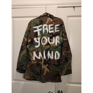 Unique Camouflage Military Camo Jacket  Free Your Mind Painted Unisex Medium